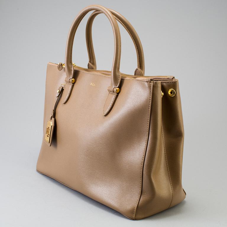 a "Newbury Double-Zip Satchel" bag by Ralph Lauren.