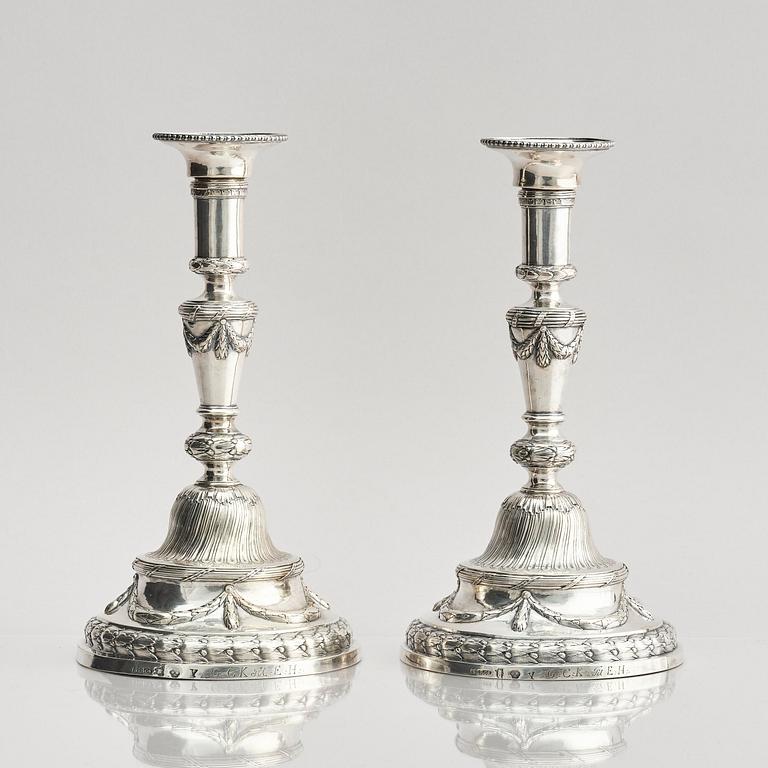 A pair of 18th century silver candlesticks, marks of Julius Marianus Bergs, Stockholm 1781.