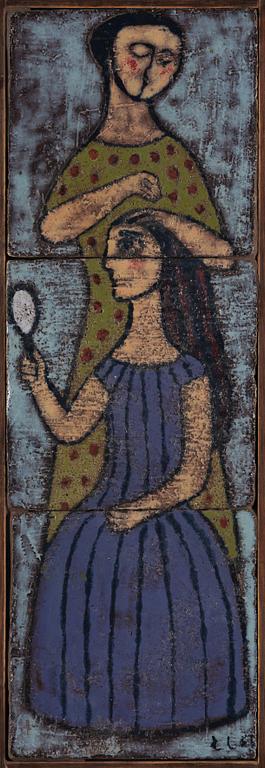 Lisa Larson, triptyk, glaserad keramik, sannolikt utförd 1950-54 under studietiden på Slöjdföreningens skola, Göteborg.