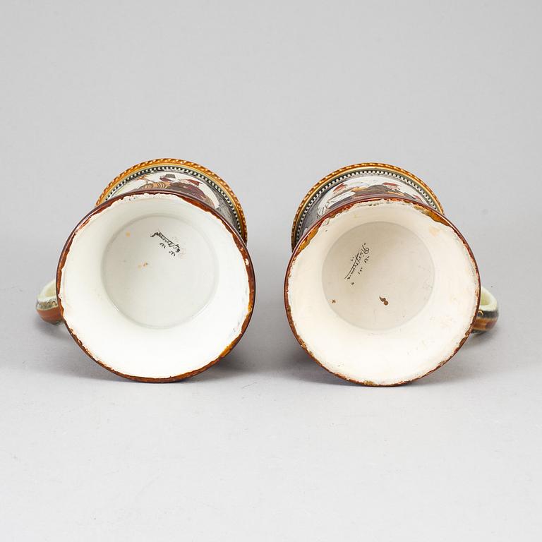 A pair of majolica tankards, Rörstrand, early 20th century.