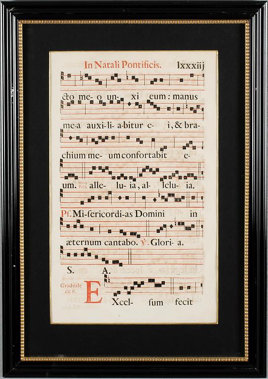 GRAVYRER, 2 st, noter/missaleblad, antika.