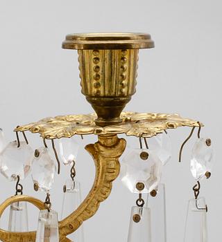 KANDELABRAR, 1 par, alabaster och förgylld mässing,  nyrokoko, 1800-talets andra hälft.