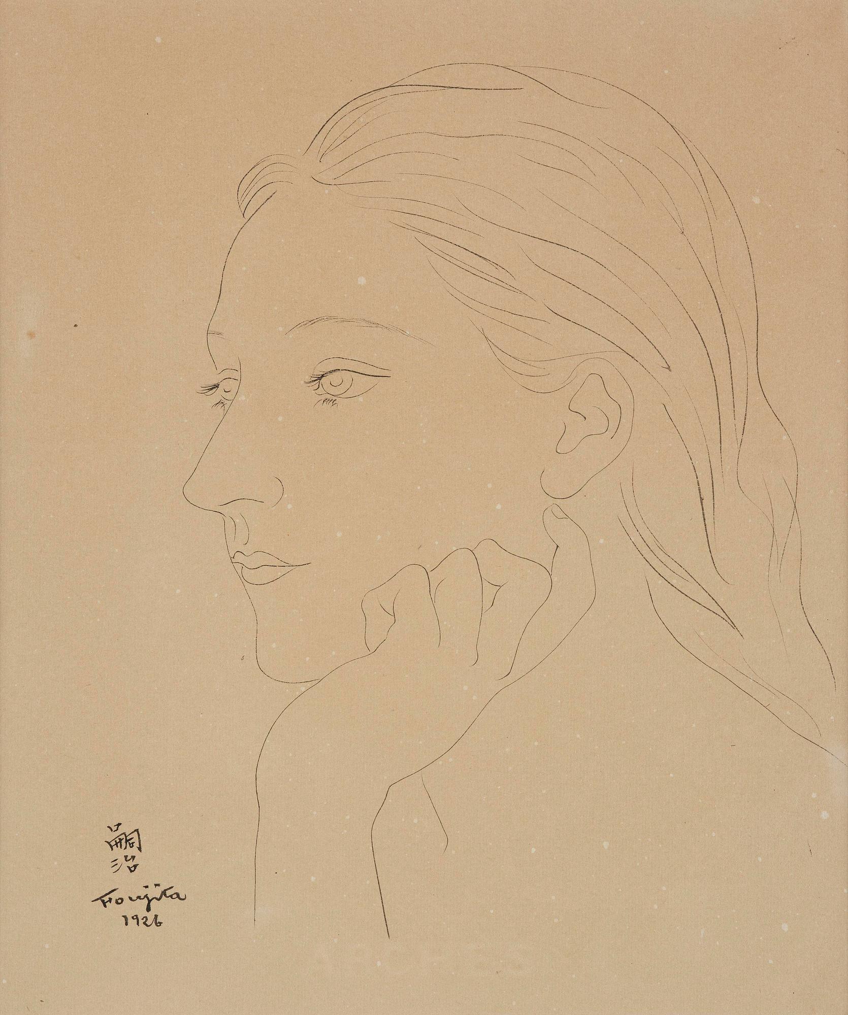 Tsuguharu Foujita, Young woman in profile (Tête de femme de profil).