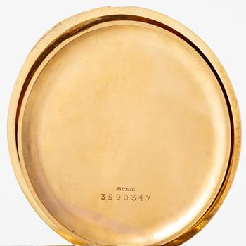 Longines, pocket watch, hunter, 18K gold with chain, 52 mm.