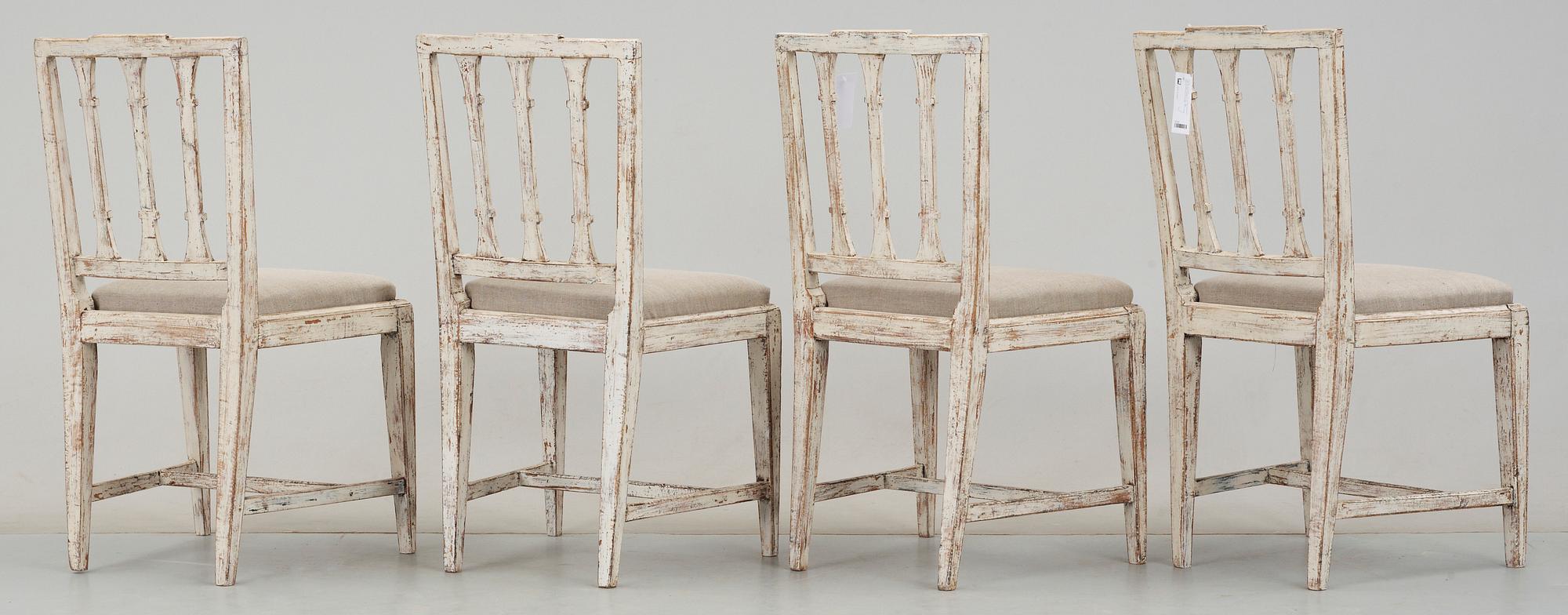 STOLAR, 4 st, sengustavianska, sign. Anders Hellman d.y. i Stockholm, bär Stolmakareämbetets sigill. 1700-talest slut.