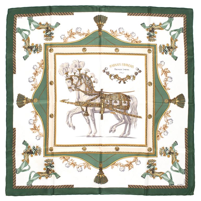 HERMÈS, silk scarf, "Harnais Français Premier Empire".