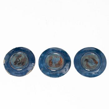 Alfred William Finch, äggkoppar, 10 st samt fat, 3, st, Iris, Finland, omkring år 1900.