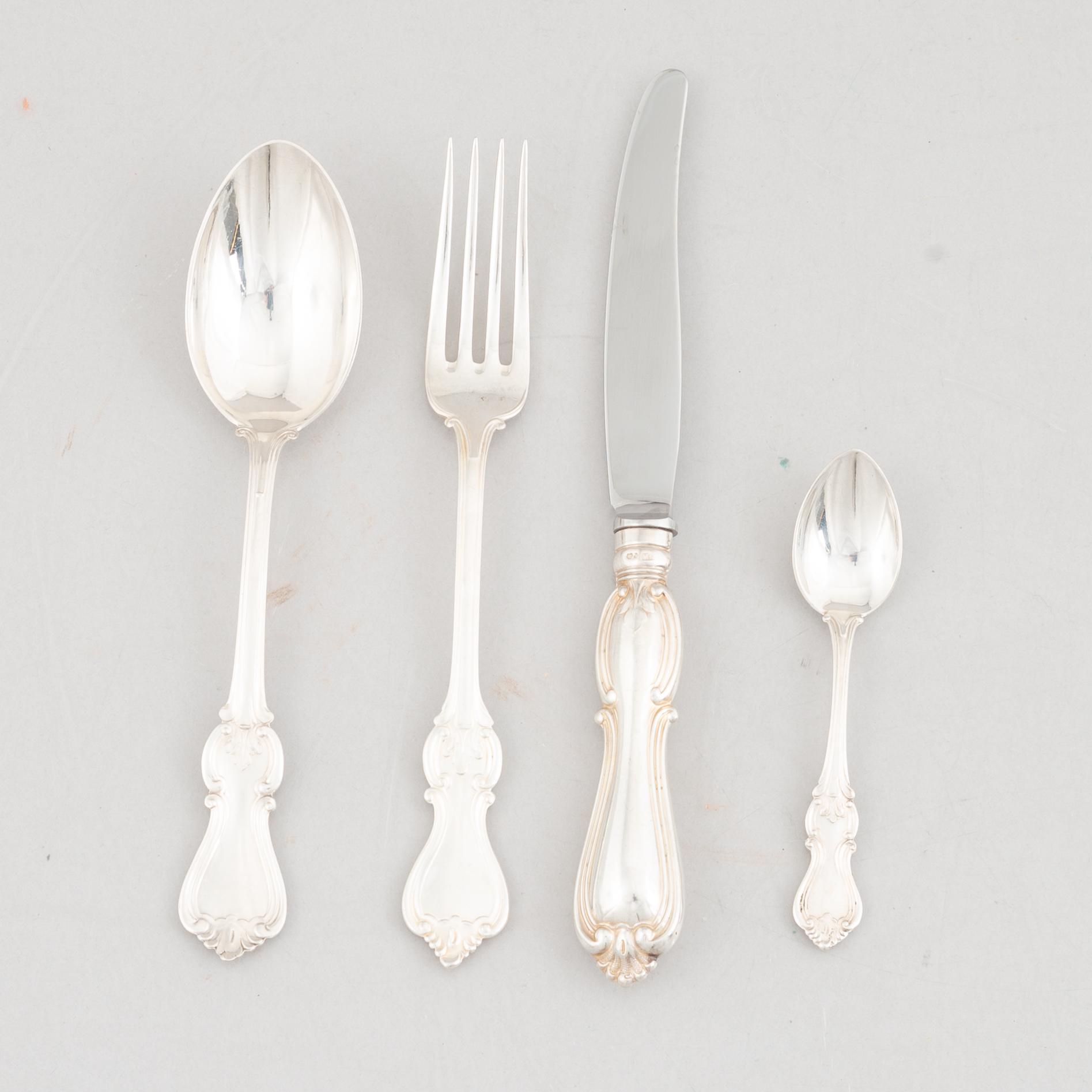 A Swedish Silver Cutlery, model "Olga", various makers, including CG Hallberg, Stockholm 1958 (48 pieces).