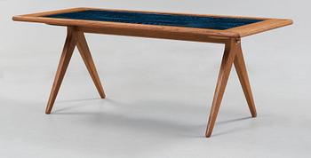 A Stig Lindberg enamel and oak sofa table, Gustavsberg and Nordiska Kompaniet, Triva series, Sweden 1950's.