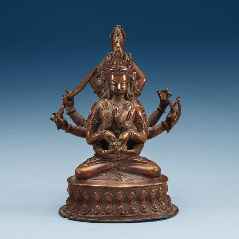 SHIVA, kopparlegering. Brahma/Mahadera, sannolikt Indien/Nepal, sent 1800-tal.