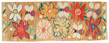 180. Ann-Mari Lindbom, gift Forsberg, A TEXTILE, "Bilöpare", a tapestry variant, ca 32 x 87 cm, signed AMF.