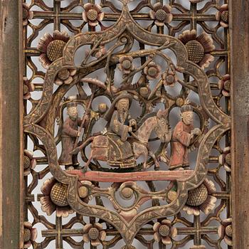 Four carved panels, China, 20th century.