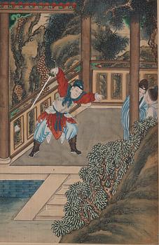 Rullmålning, okänd konstnär, akvarell och tusch på papper, Qing dynasty, 19th Century.