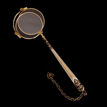 LORGNETTE, 14 k guld, omkring år 1900. Total vikt ca 24 gram.