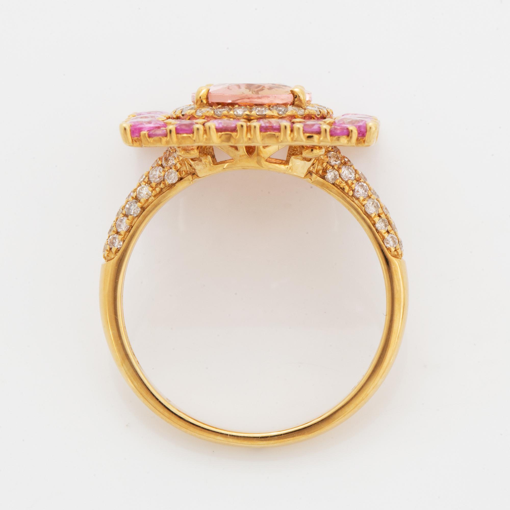Pink tourmaline, pink sapphire and diamond cocktail ring.
