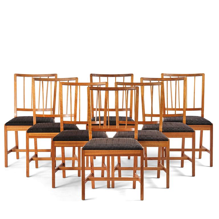 Josef Frank, a set of eight mahogany chairs model B 800, Firma Svenskt Tenn, mid 20th century.