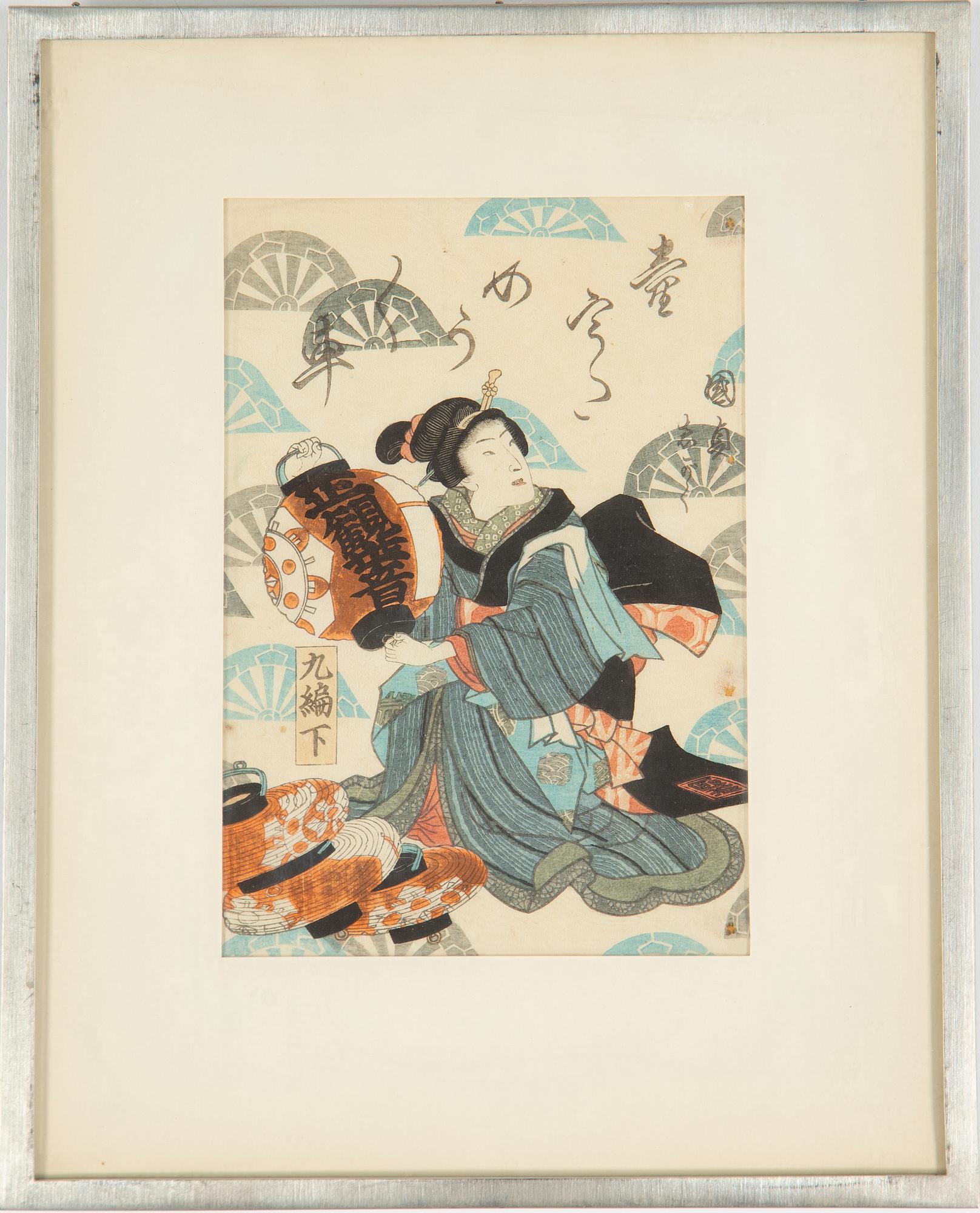 UTAGAWA KUNISADA (TOYOKUNI III) (1786–1864), ALBUMBLAD från BOK, sex blad, färgträsnitt. Japan, 1800-tal.