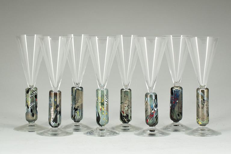 CHAMPAGNEGLAS, 8 st, Bertil Vallien, Kosta Boda.