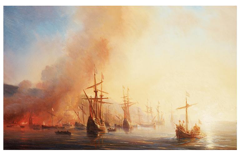 Theodore Gudin, Fire by the coast.
