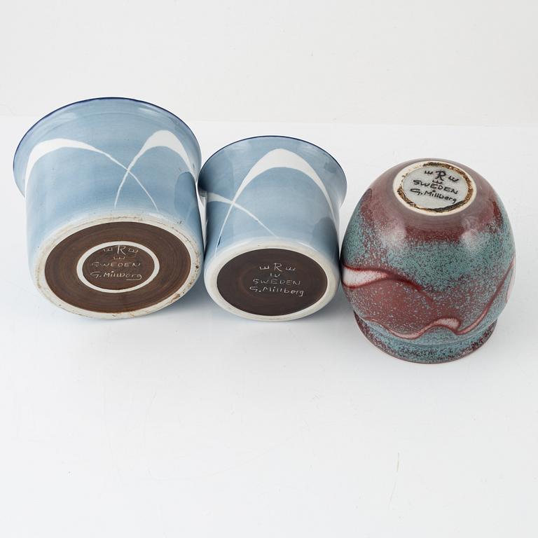 Gösta Millberg, a group of three vases and three pots, Rörstrand.