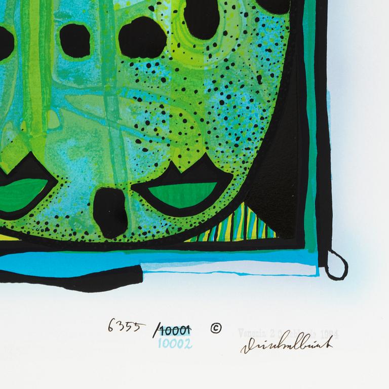 Friedensreich Hundertwasser, photo lithograph and silk screen with metal embossing, 1984. Signed and numbered 6355/10002.