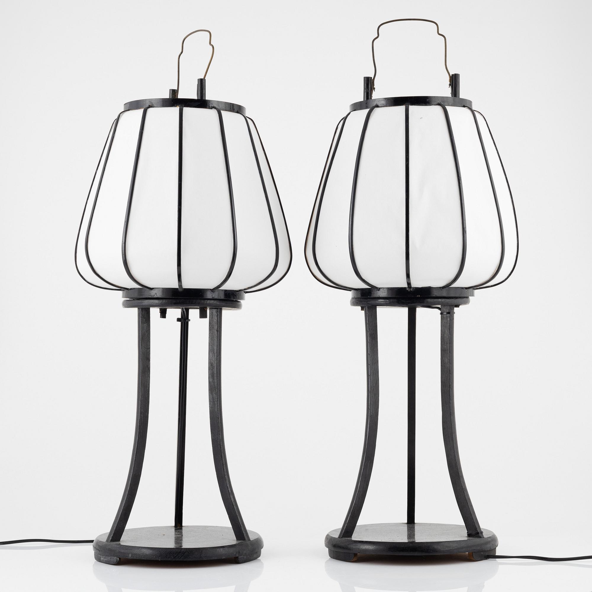 A pair of Japanese  tablelamps / Andon lamps, 20th century.