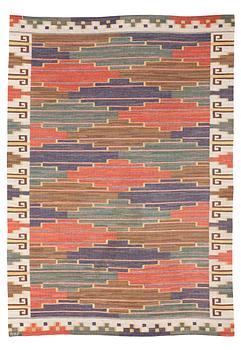 876. CARPET. "Blå heden". Flat weave. 334 x 234,5 cm. Signed MMF (Märta Måås-Fjetterström).