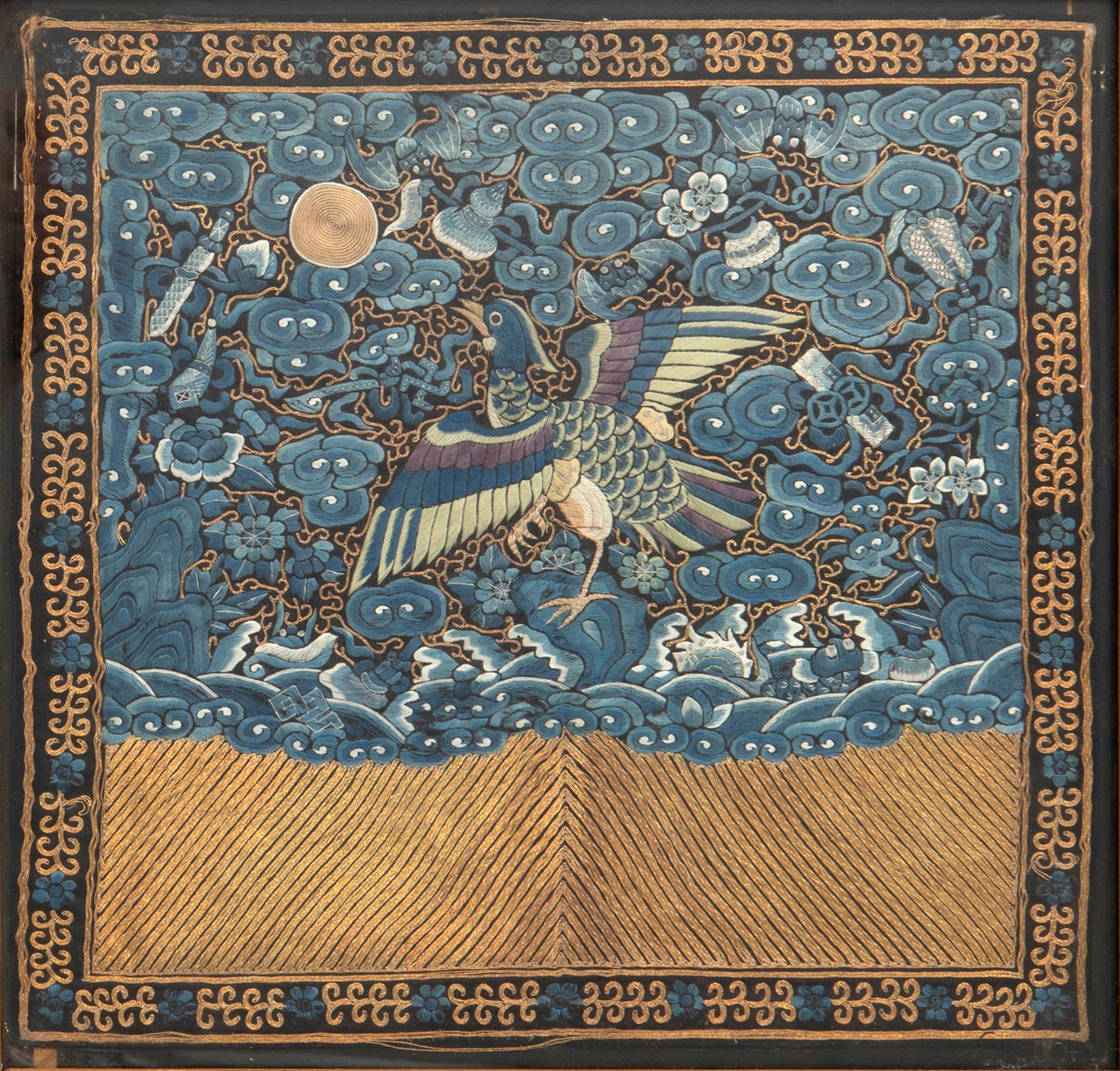 Official's insignia, buzi, embroidery on silk, China, Qing dynasty, 19th century.