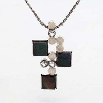 Elis Kauppi, pendant and bracelet, silver, spectrolite, Kupittaan Kulta, Turku 1965.