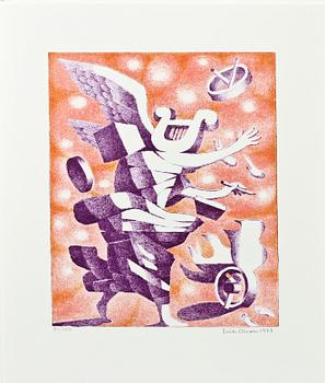 ERIK OLSON, mapp med 3 st färglitografier samt bok och katalog.