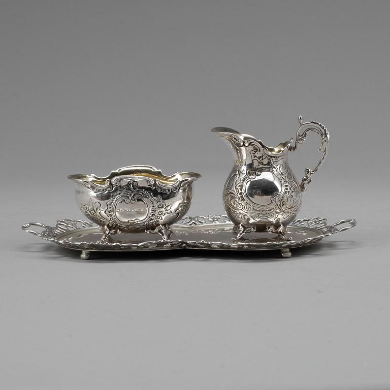 PARTI SILVER, 3 delar, rokokostil, Georg Wessfelt, Malmö 1965-66. Total vikt ca 323 gram.
