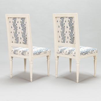 A pair of Swedish late Gustavian chairs from around the turn of the 18th century.