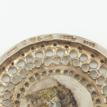 Lars Arrhenius, three pendants and a pair of earrings, sterling silver and enamel, Gothenburg, among others, 1969 and 1972.