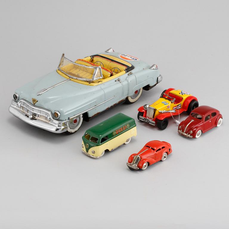 PARTI LEKSAKER, bilar, 5 stycken, 1900-talets mitt.