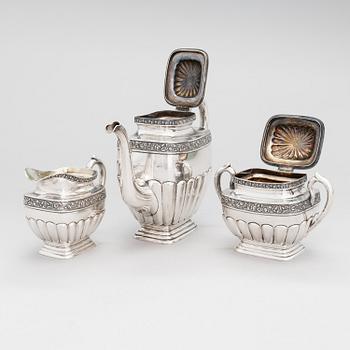 A 3-piece silver coffee set, maker's mark of Eino Oksanen, Lahti, Finland 1951.