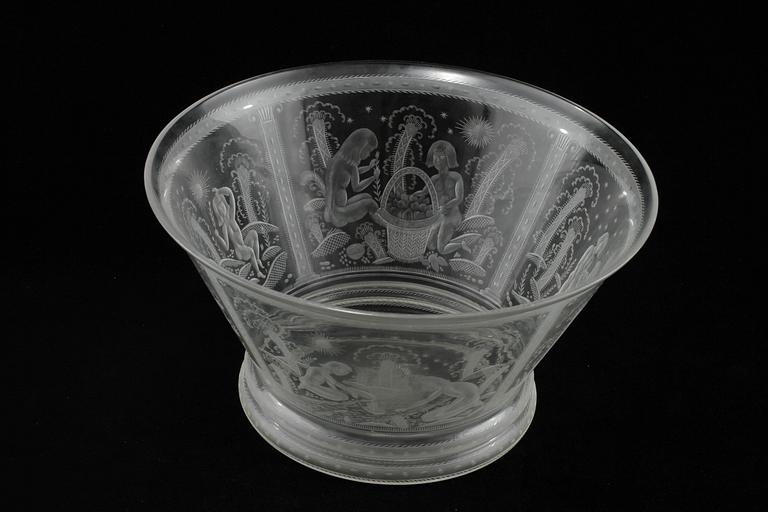 EDWARD HALD, skål, glas, Orrefors, signerad och daterad 1926.