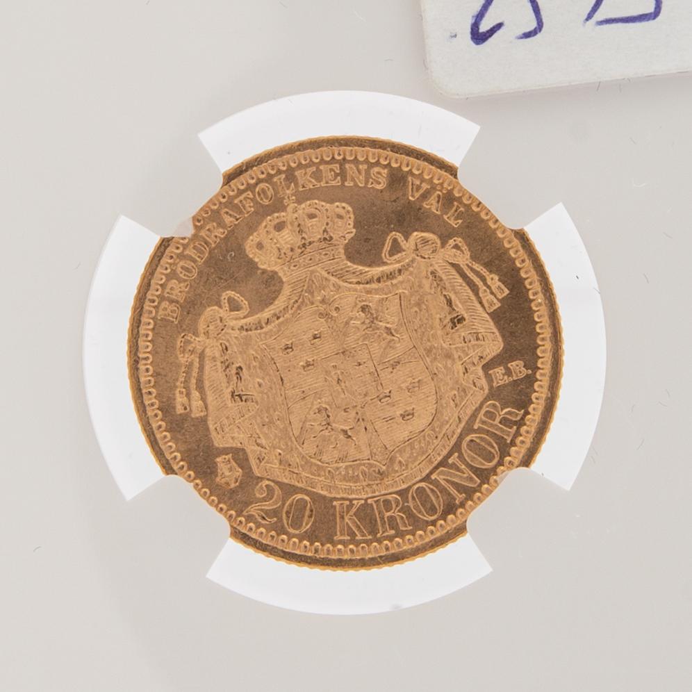 Guldmynt Sverige, Oscar II 20 kr, 1885.
