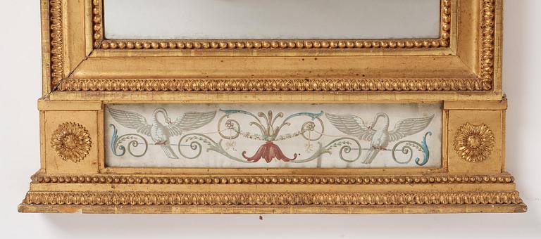 A painted, giltwood, and gouache-inset late Gustavian mirror attributed to Hedberg & Lindblad (1802-05).