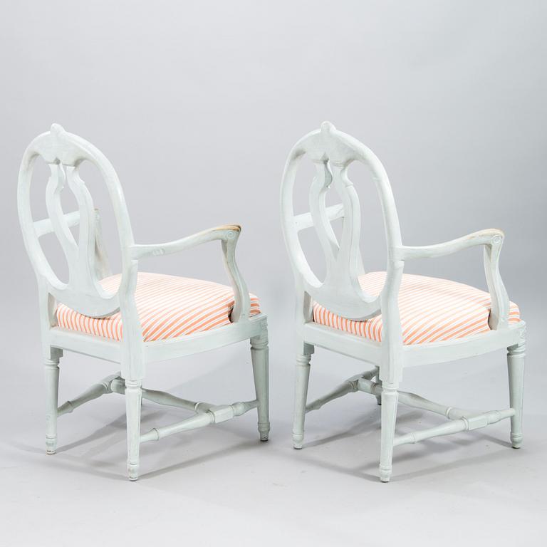 A pair of  Swedish Gustavian late 18th century armchairs, Stockholm.