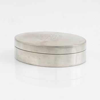 Mulberry, ash box with lid, pewter, 20th century.