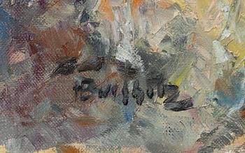 Heinz Buchholz, Beach scene with yellow flowers, San Antonio Ibiza.