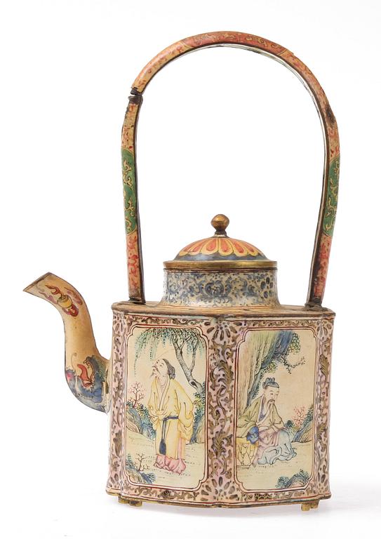 TEKANNA, emalj på metall, Kina, 1800-tal.