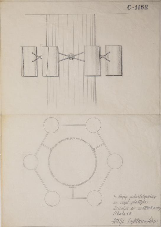 Hans Bergström, vägglampa, modell "C-1162", ateljé Lyktan, Åhus 1950-60-tal.