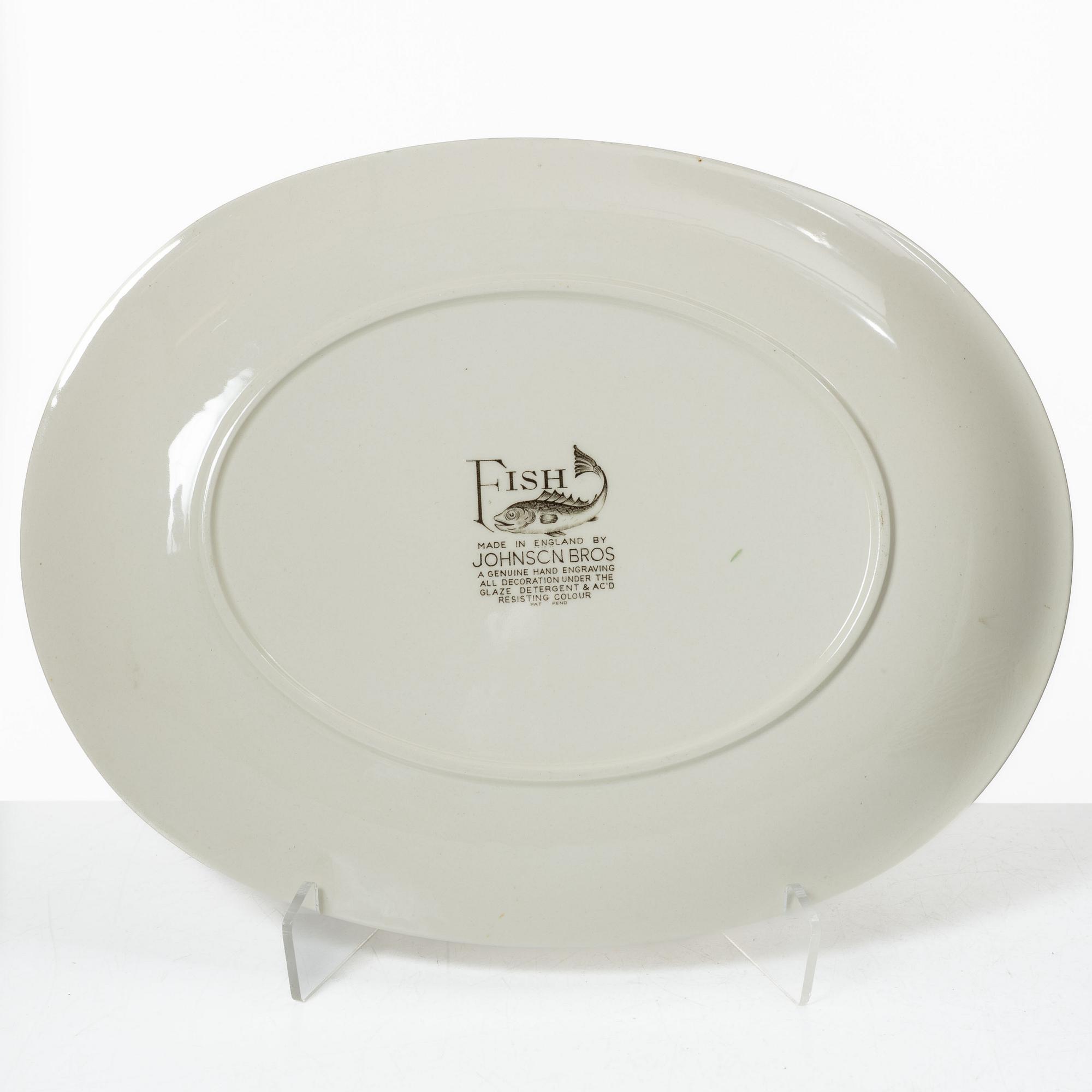 Fiskservis, 13 delar, flintgods, "Fish", Johnson Bros, England.