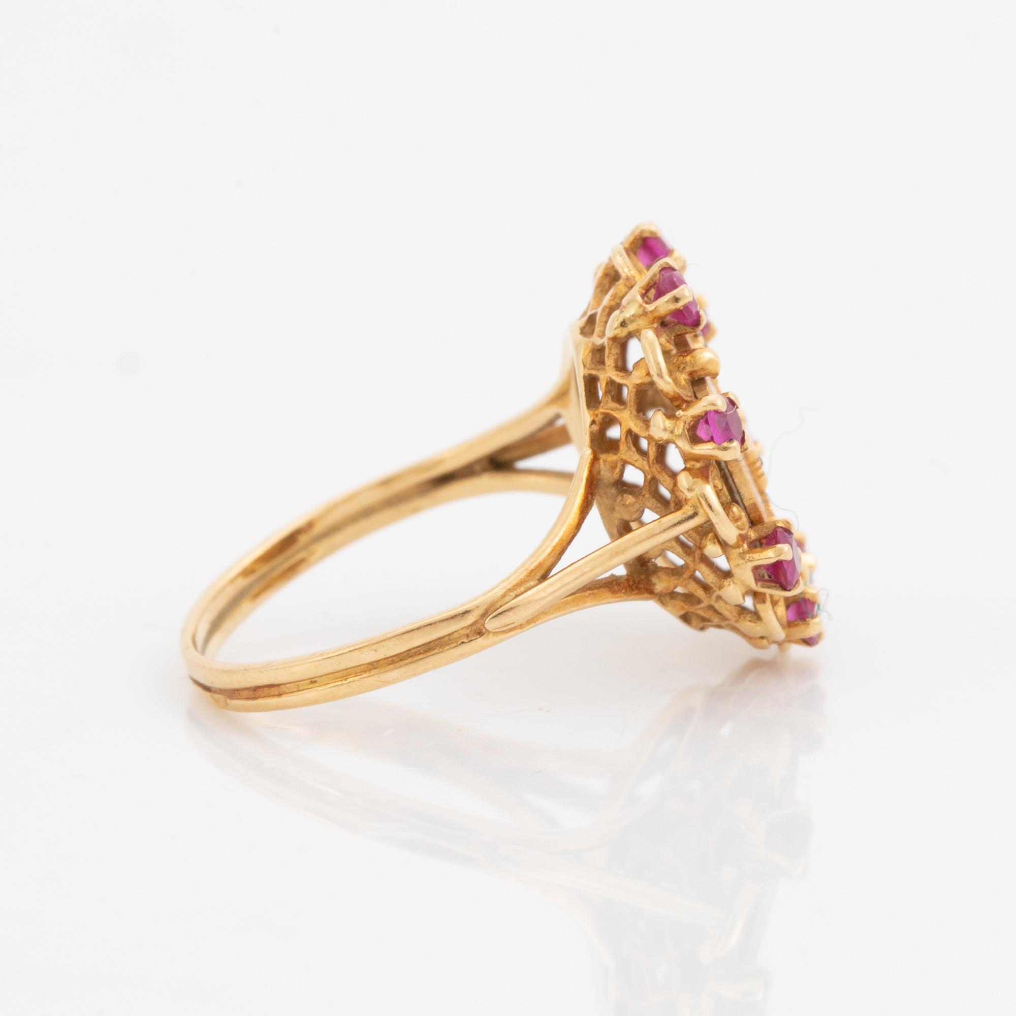 Gold, ruby and eight cut diamond ring.