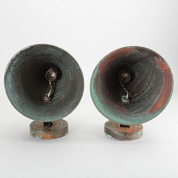VÄGGLAMPOR, ett par, koppar, möjligen ASEA, 1900-talets mitt.