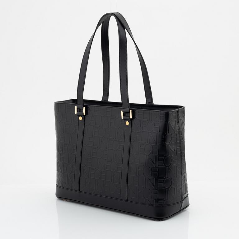 Céline, a black leather bag.