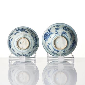 Two blue and white bowls, Ming dynasty (1368-1644).