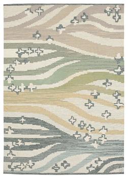 821. RUG. "Aplarna om morgonen". Rölakan (flat weave). 197,5 x 140 cm. Signed BR.