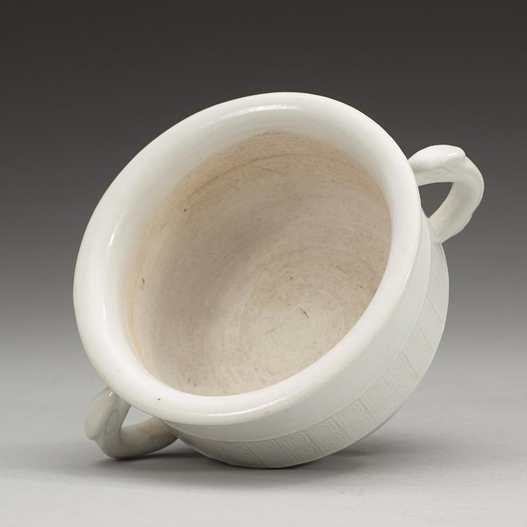 A blanc de chine censer, Qing dynasty (1644-1912), with a Hall-mark to base.